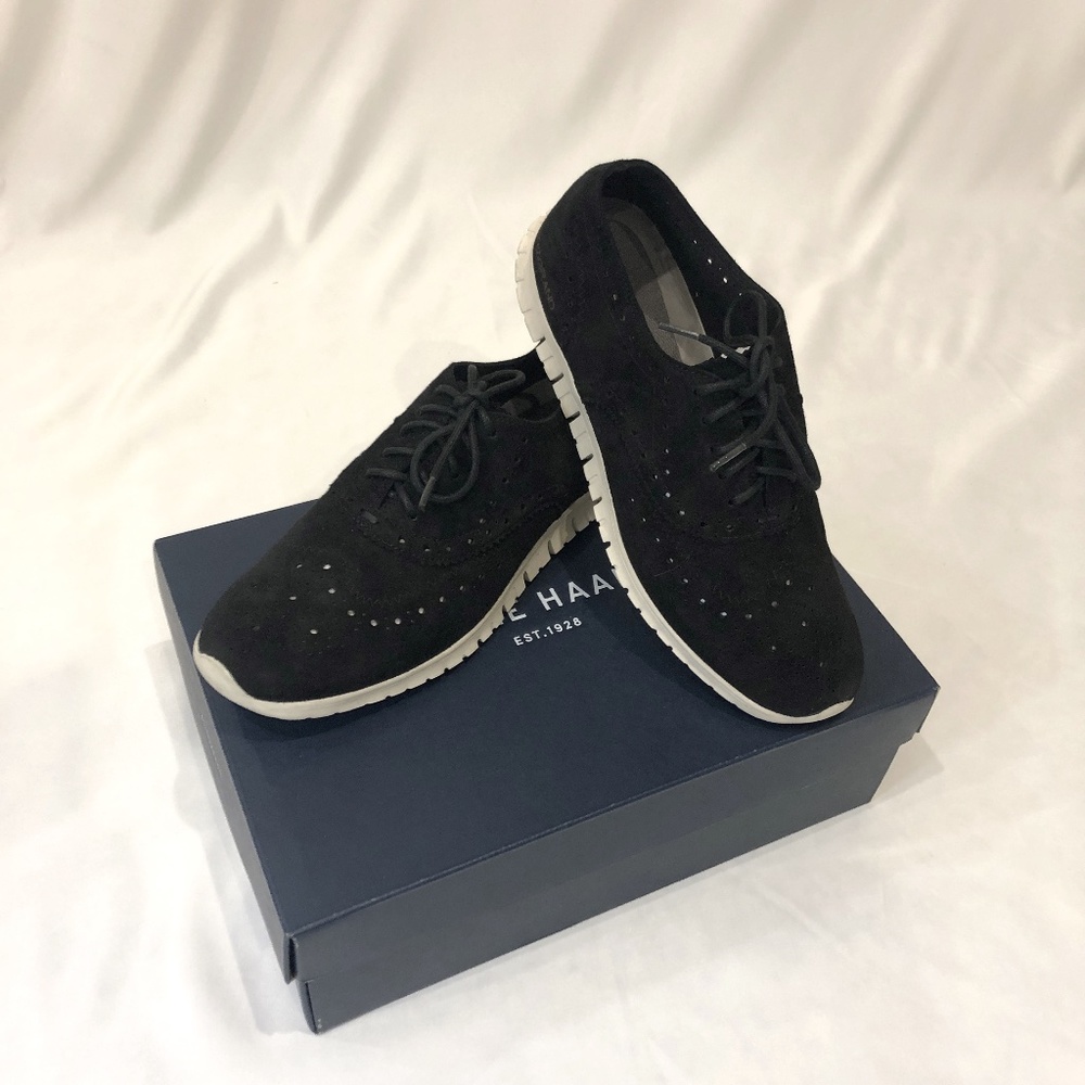 Cole Haan Zerogrand Wingtip Oxford Black Suede Womens sz 7.5